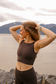 Push On Reversible Croptop in Nightcap/Truffle print, front view 