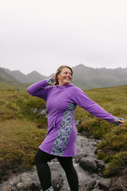 Fleece Treasure Dress in Alpenglow purple, side view